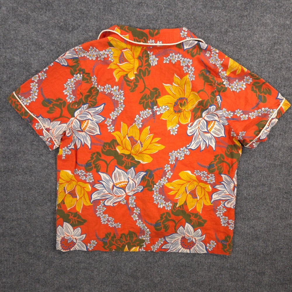 Faherty Maui Shirt Womens M Orange Hawaiian Coral Mauna Key Floral Linen Blend - Picture 4 of 9